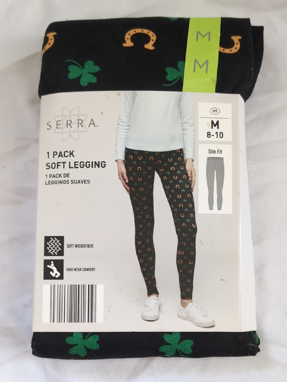 Serra Black Lucky Clover & Horseshoe Soft Leggings - M (8-10)